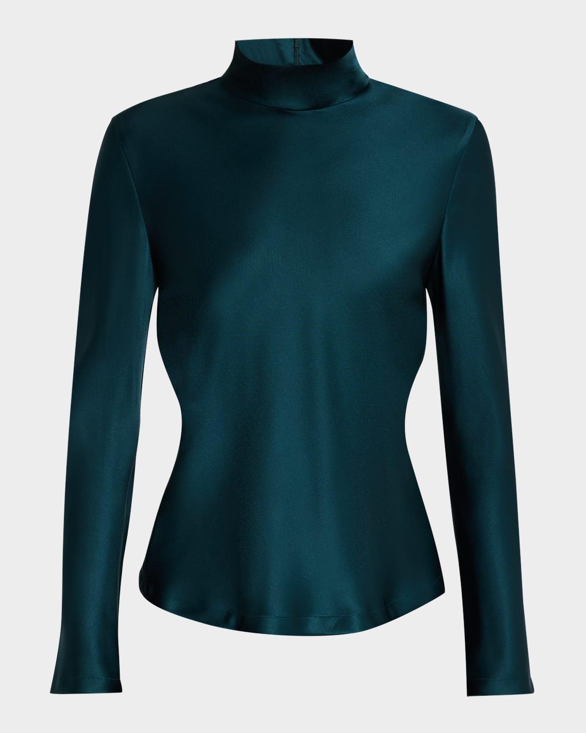 silk turtleneck long-sleeve blouse