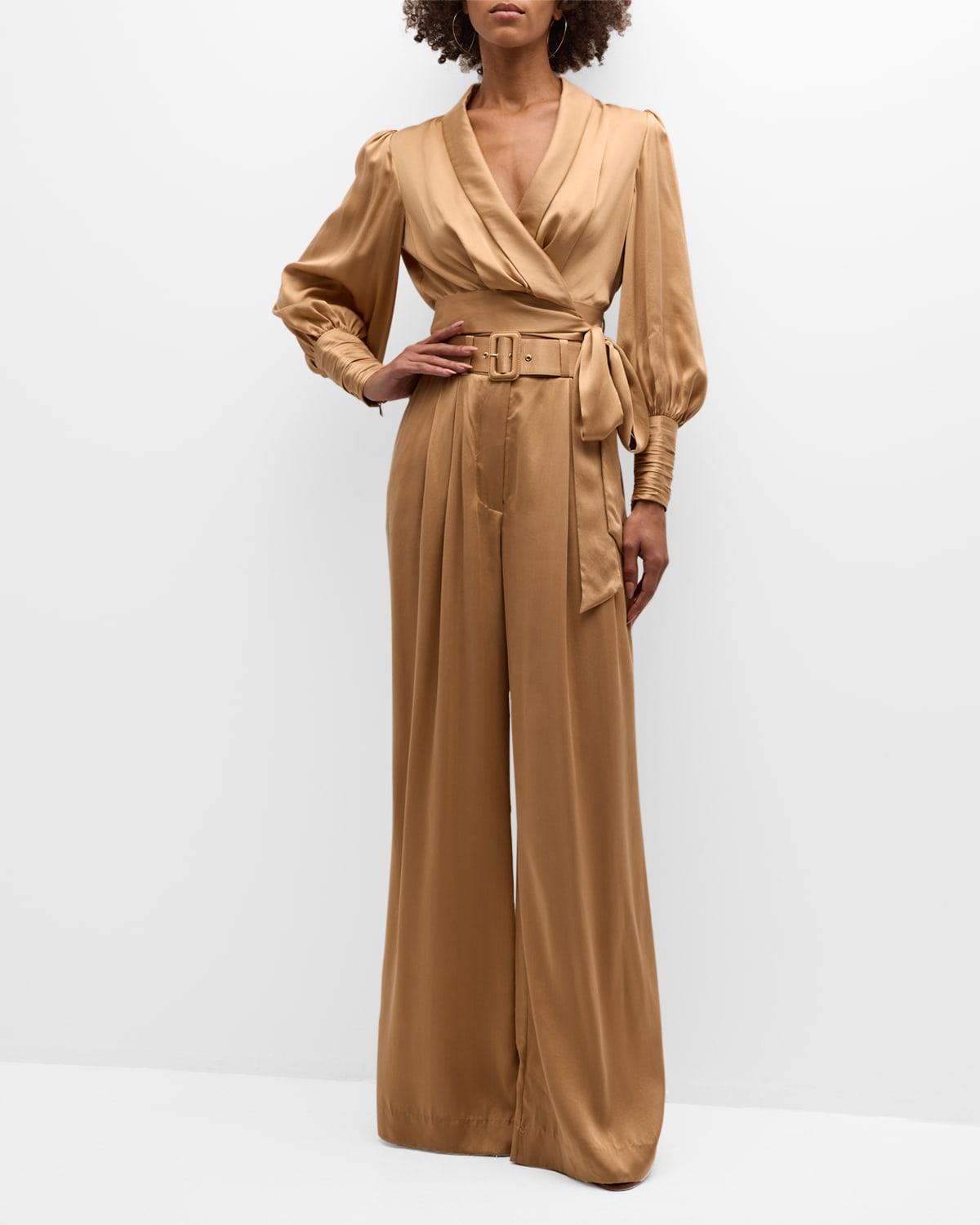 silk wide-leg tuck pants
