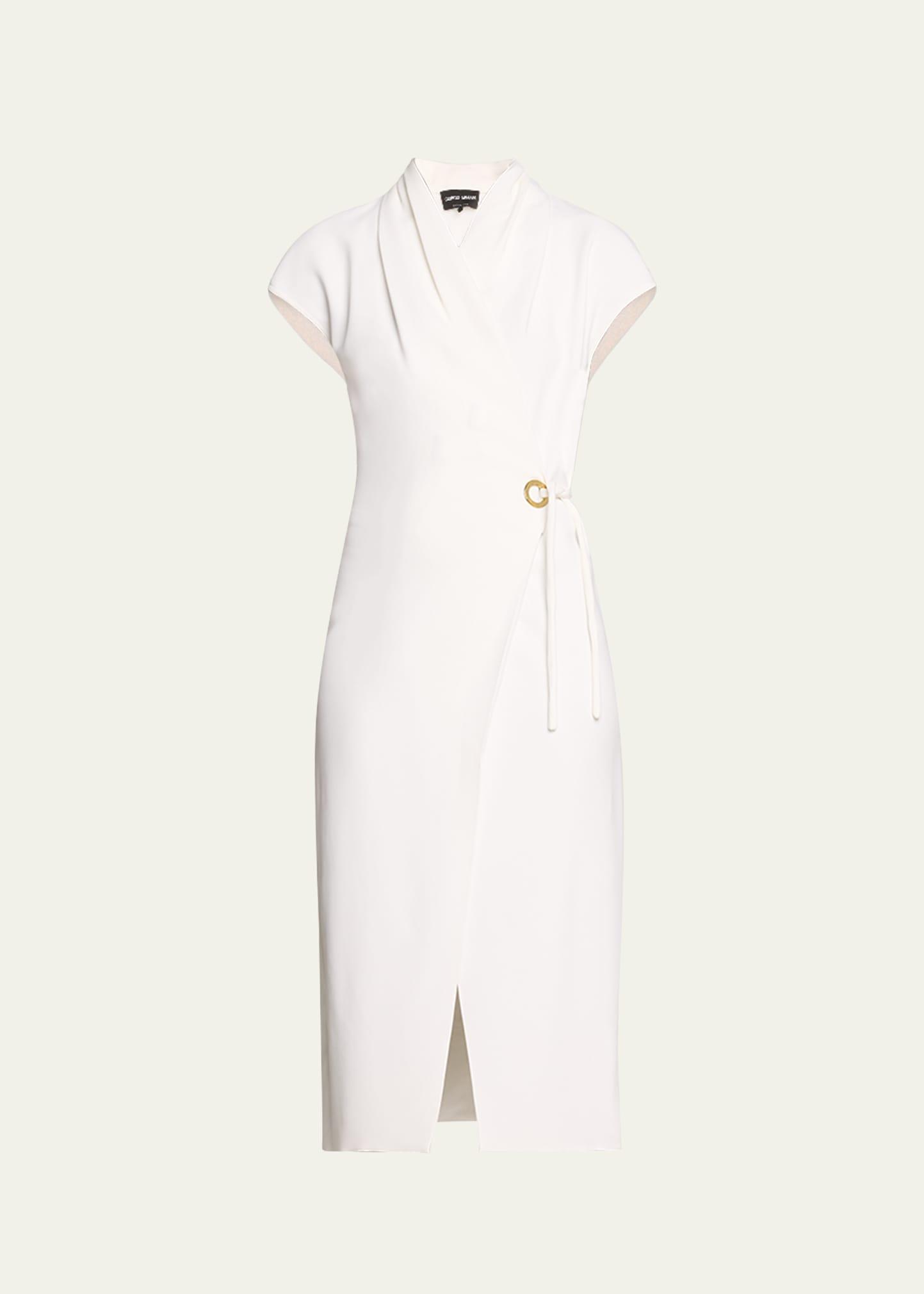 silk wrap midi dress with tie detail