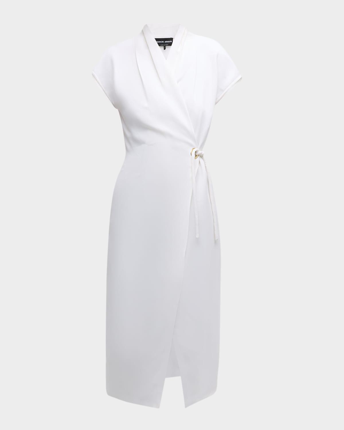 silk wrap midi dress with tie detail