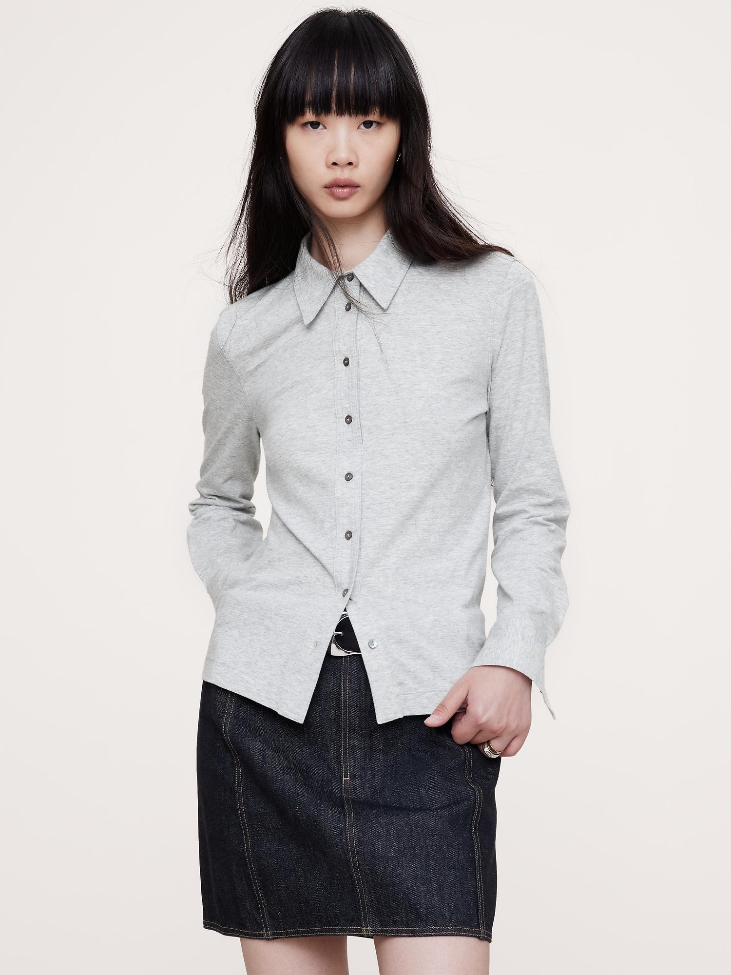 silky cotton long-sleeve button-down shirt