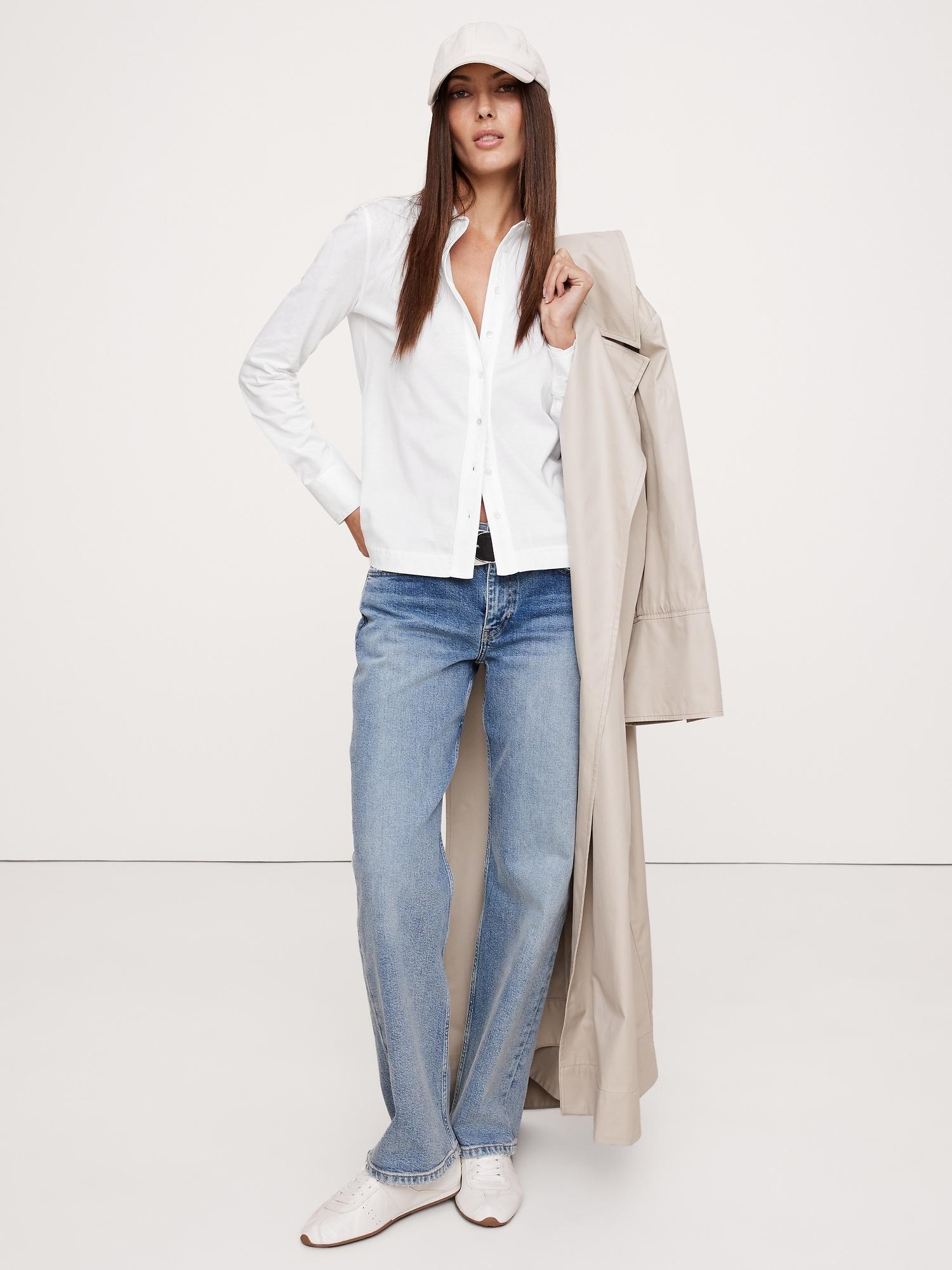 silky cotton long-sleeve button-down shirt