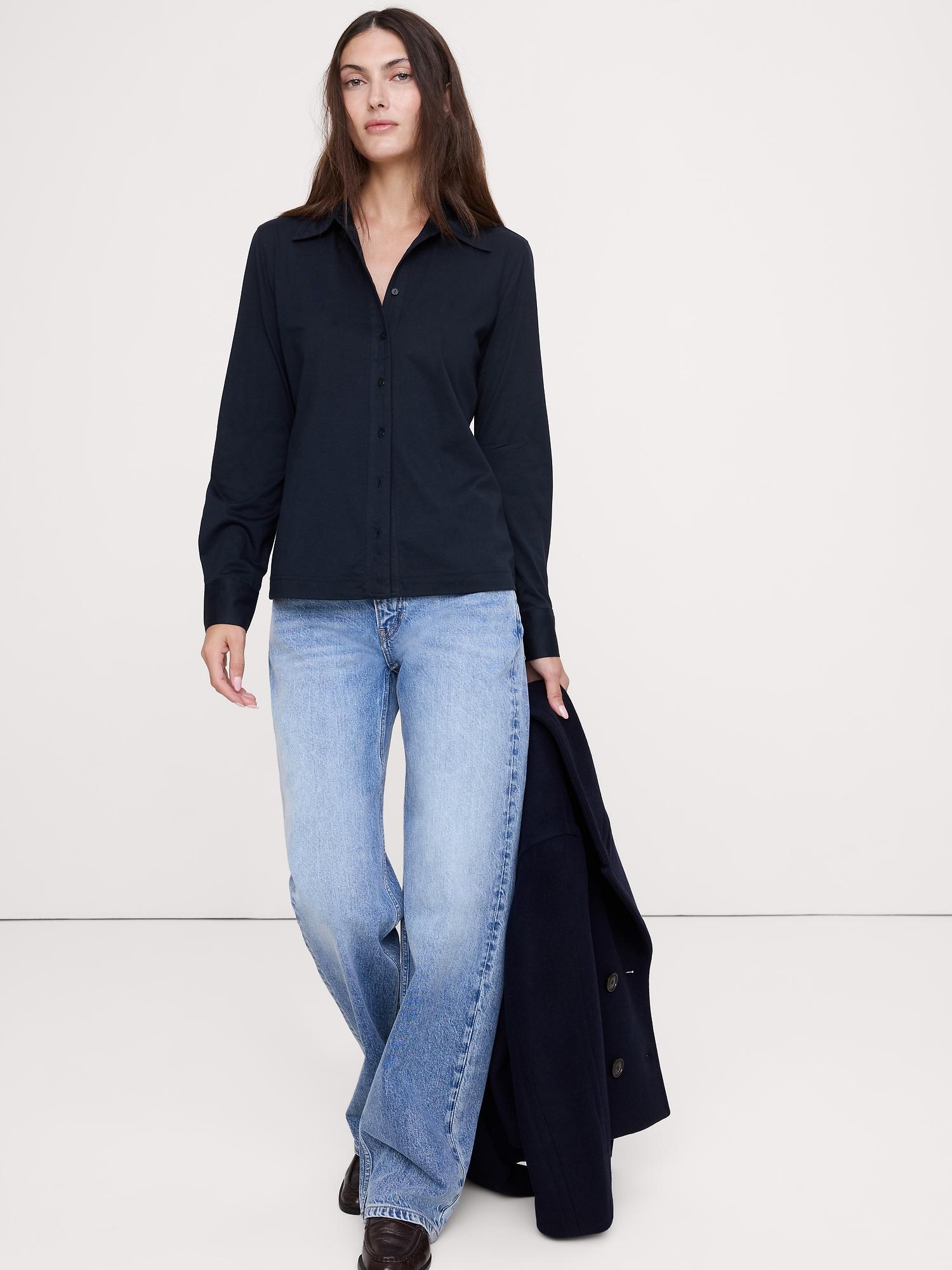 silky cotton long-sleeve button-down shirt