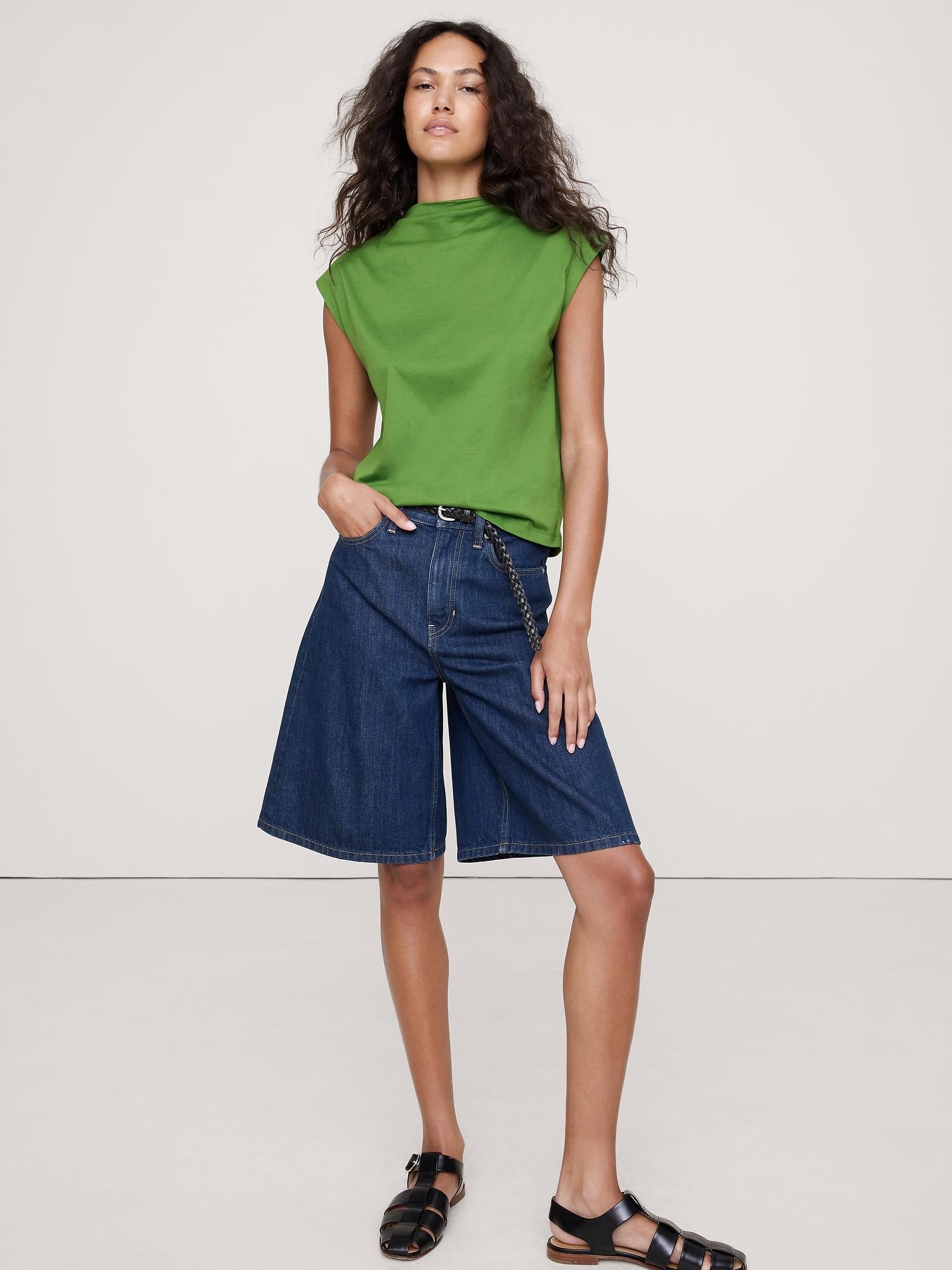 silky cotton mock-neck top