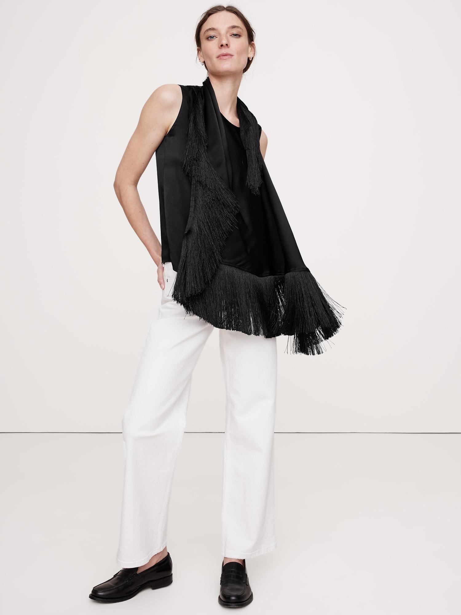 silky-crepe fringe top