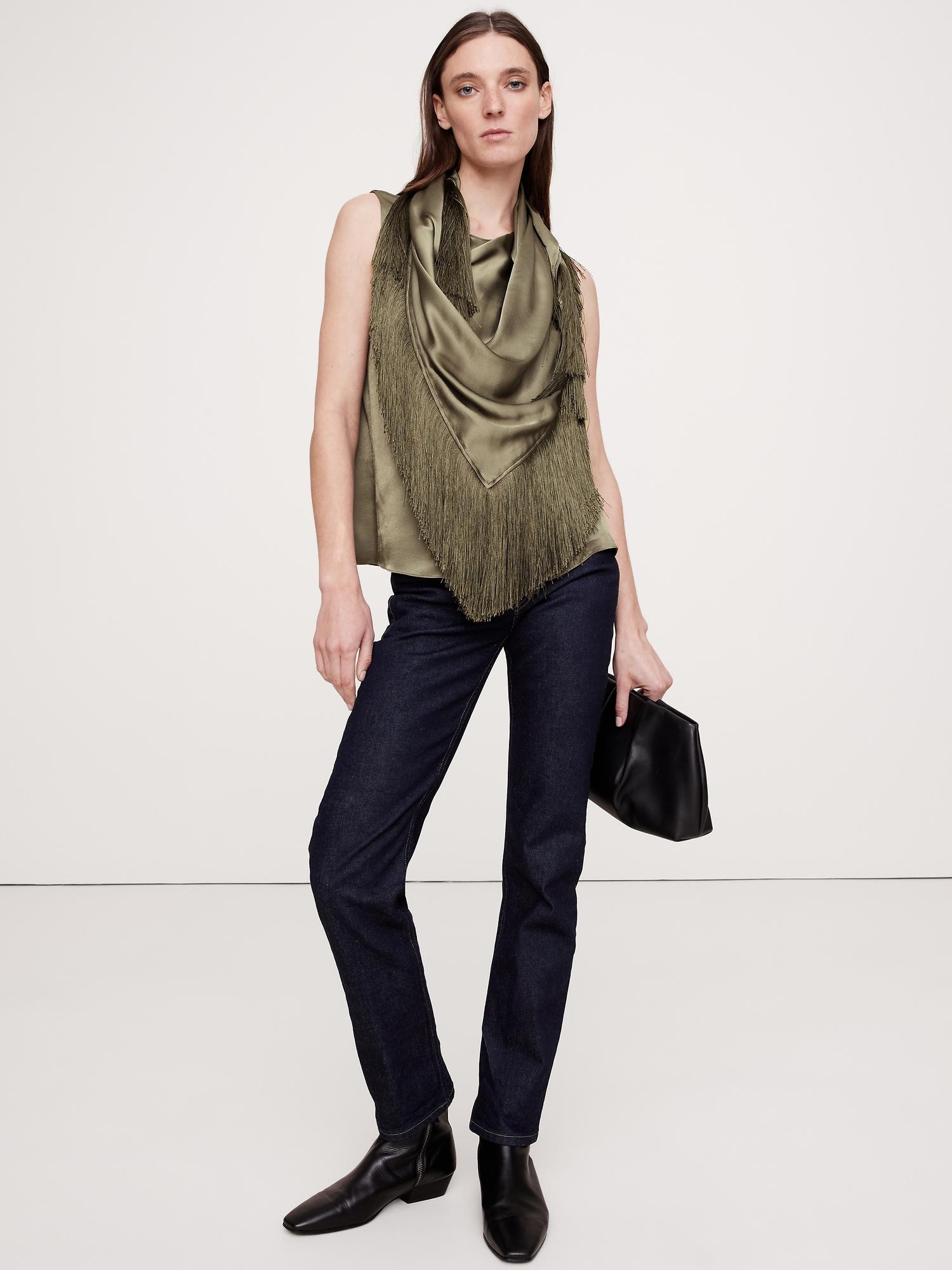 silky-crepe fringe top