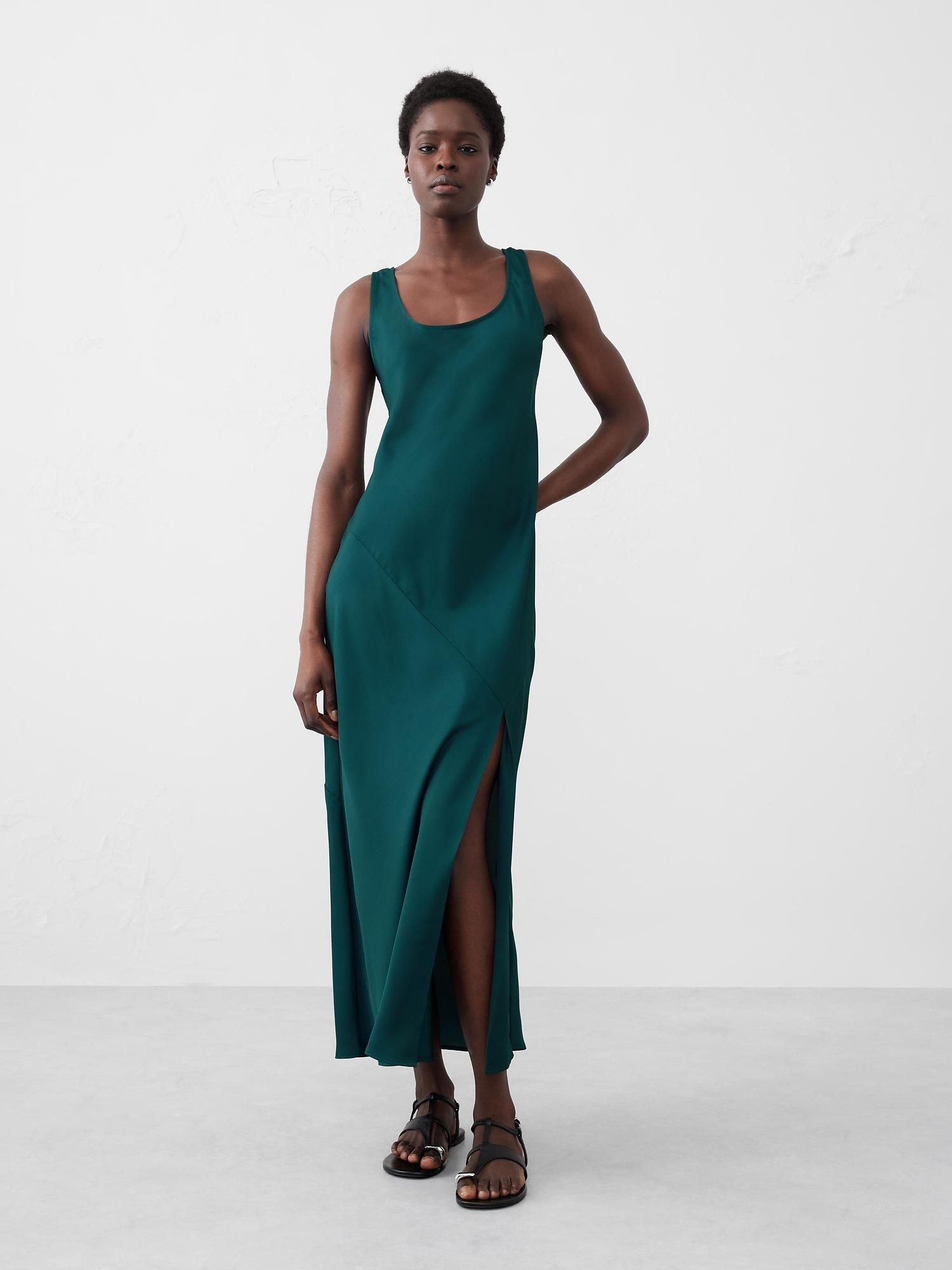 silky twill slit maxi dress