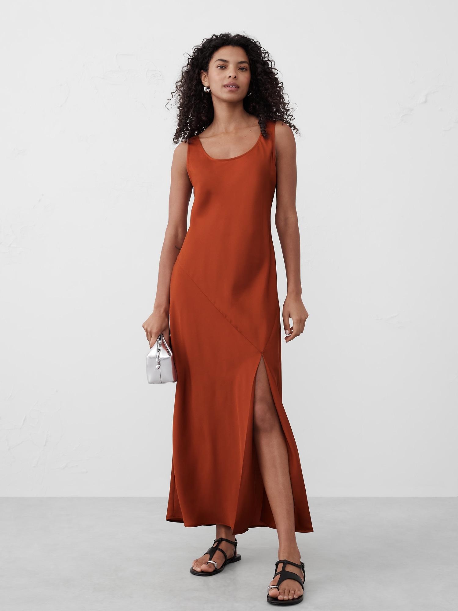 silky twill slit maxi dress