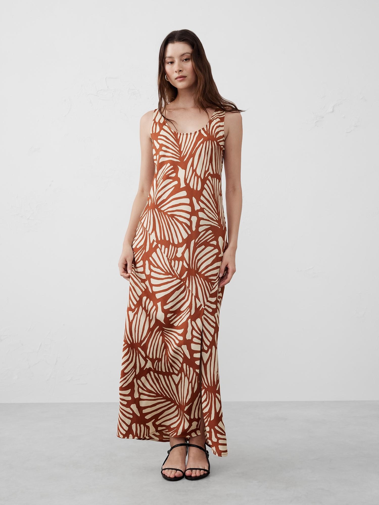 silky twill slit maxi dress