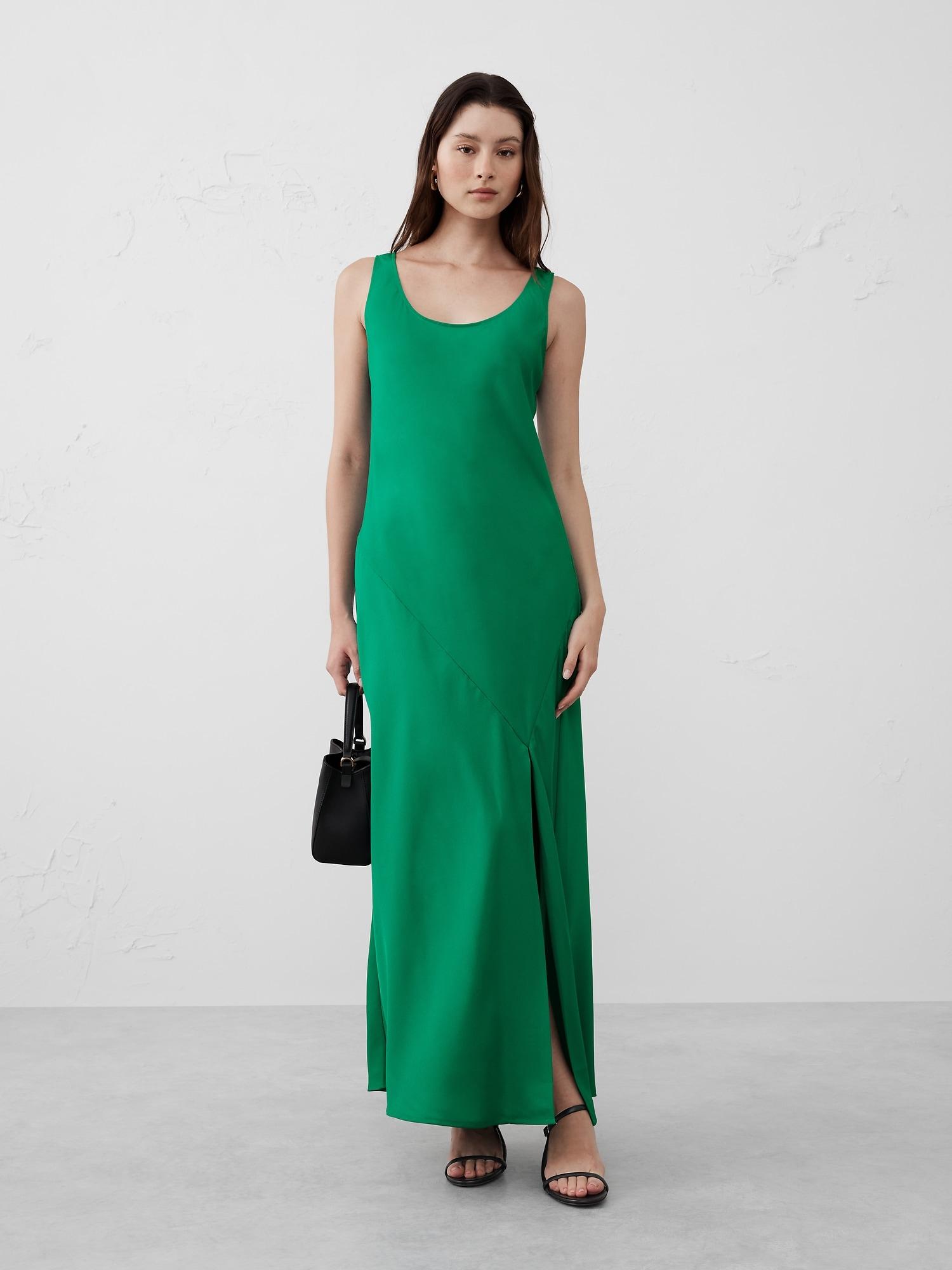 silky twill slit maxi dress