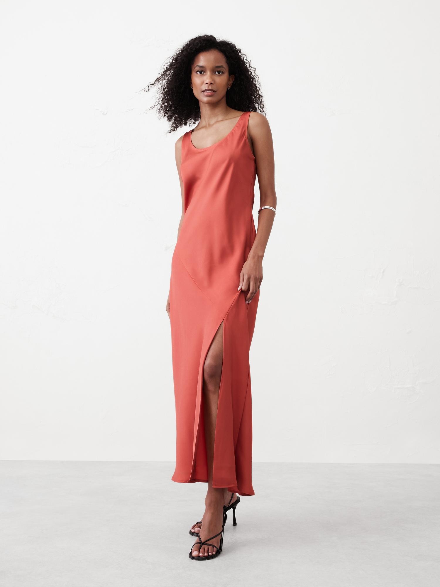 silky twill slit maxi dress