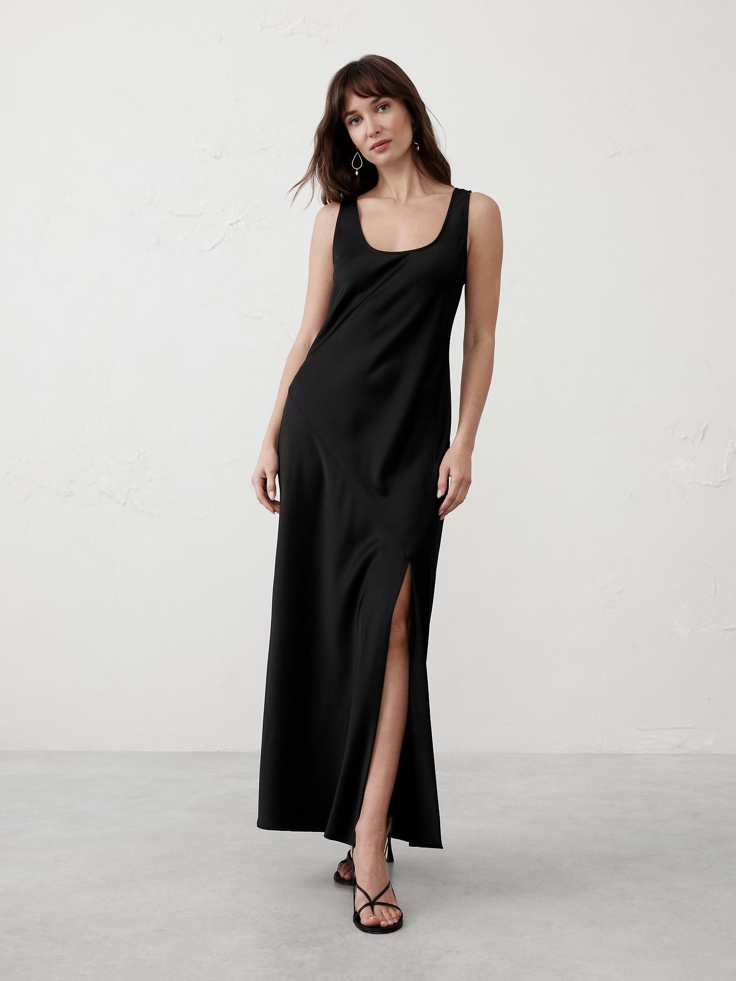 silky twill slit maxi dress