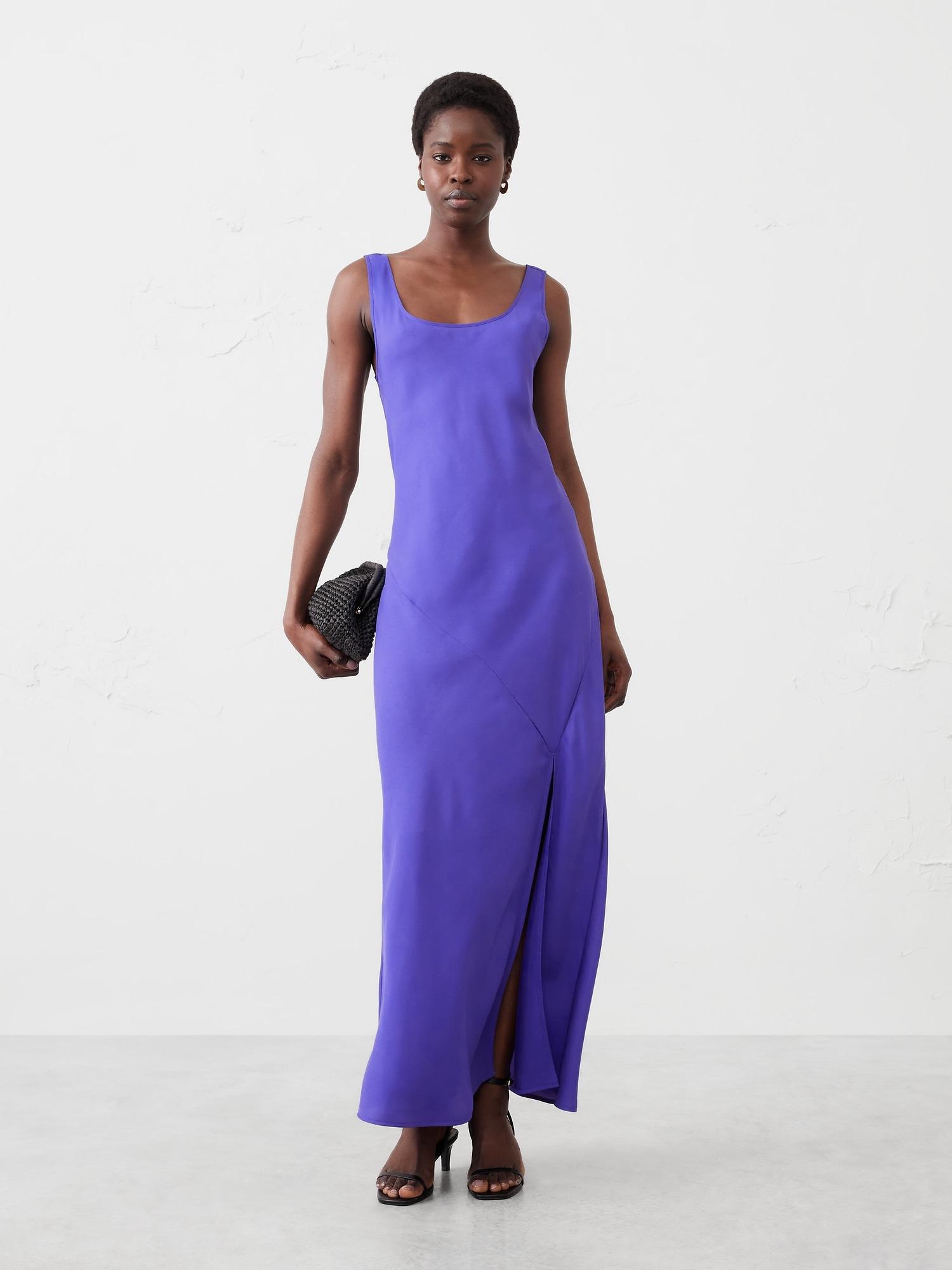 silky twill slit maxi dress