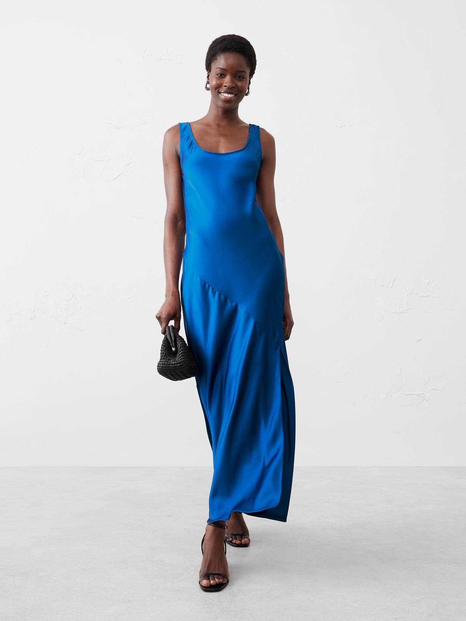 silky twill slit maxi dress