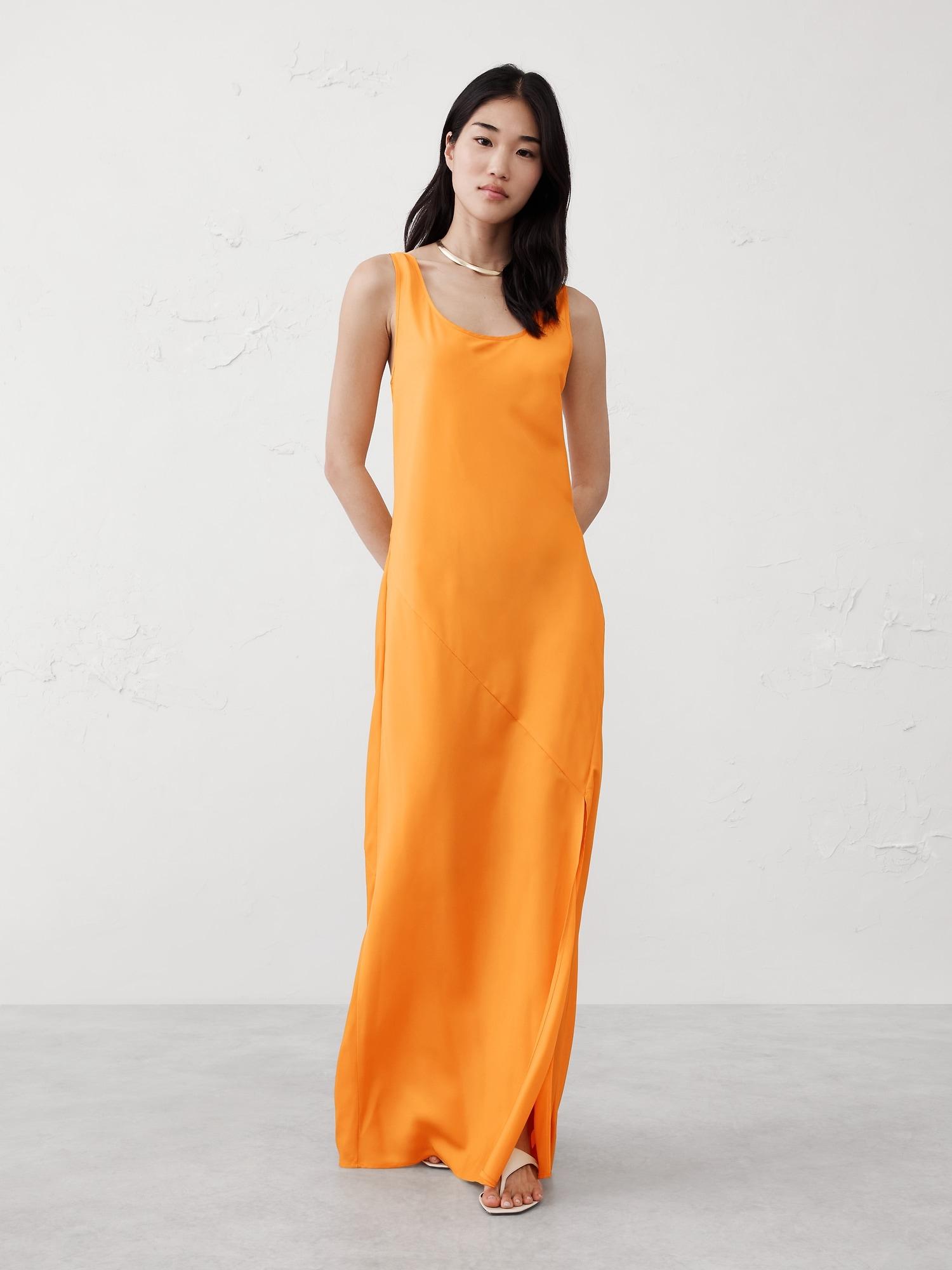 silky twill slit maxi dress