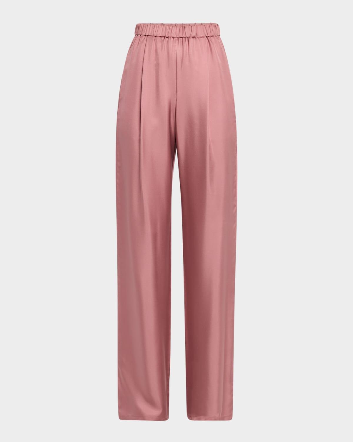 silky twill straight-leg pull-on pants