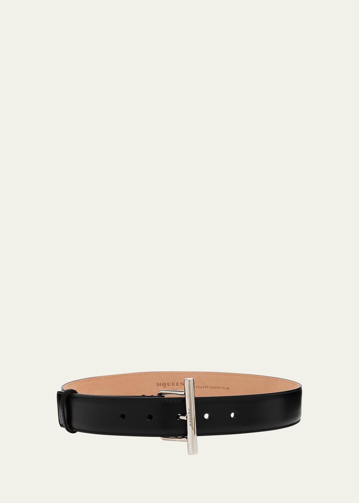 silvertone cross-bar leather sling belt