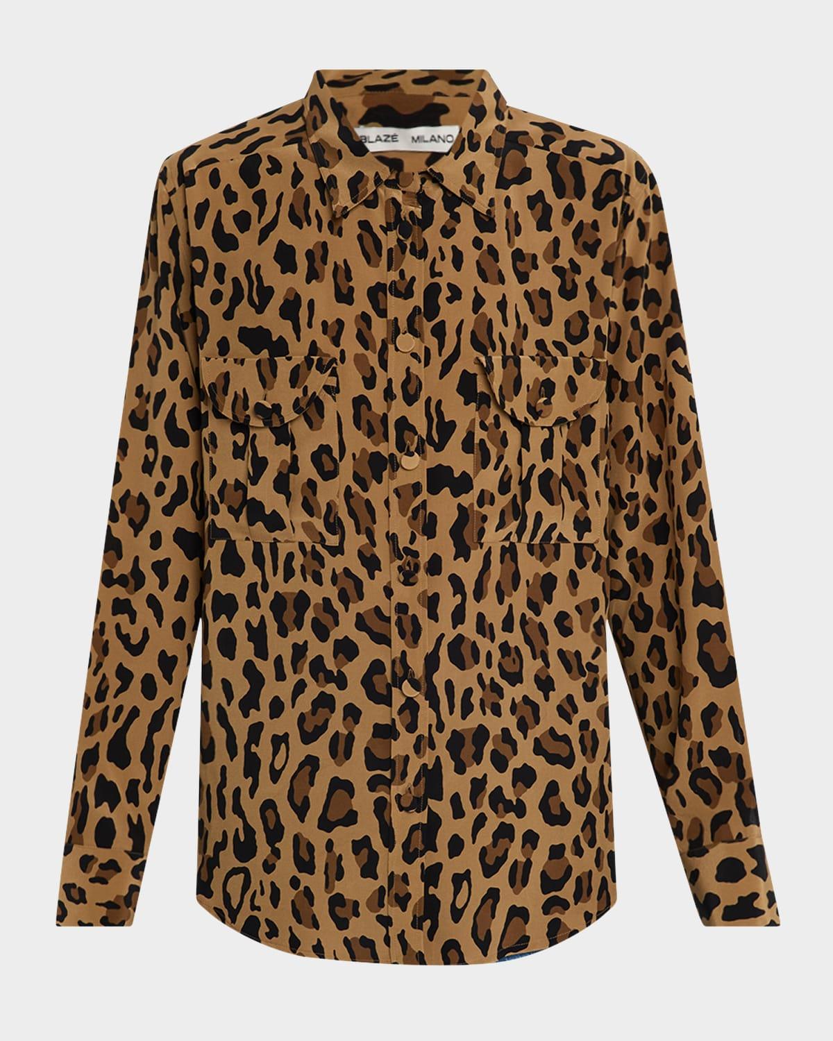 simba leopard-print button-down berber shirt