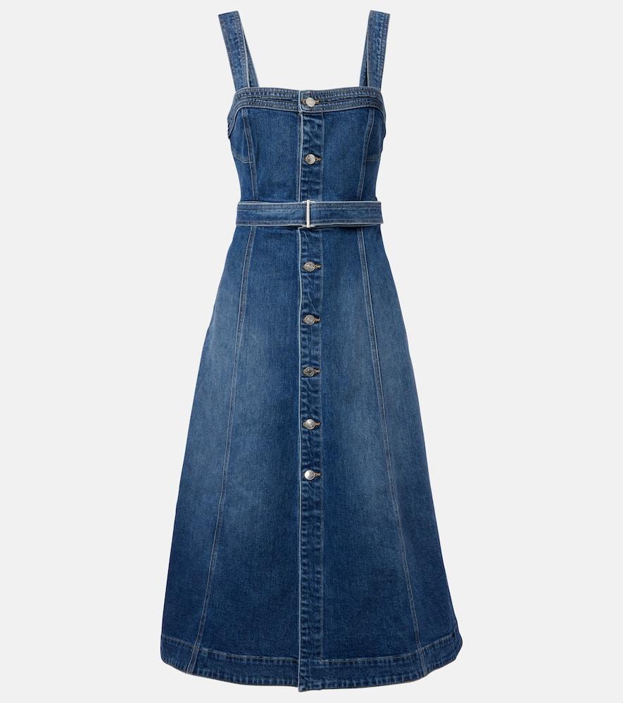 simkhai alba belted denim midi dress