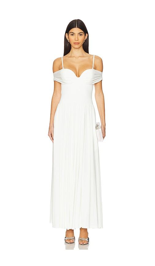 simkhai amarantha off the shoulder dress in ivory.
