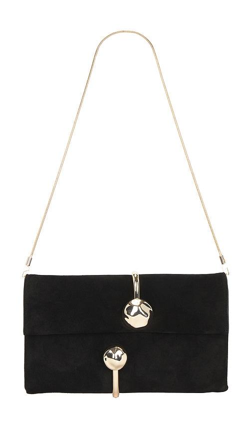 simkhai amaya suede clutch in black.