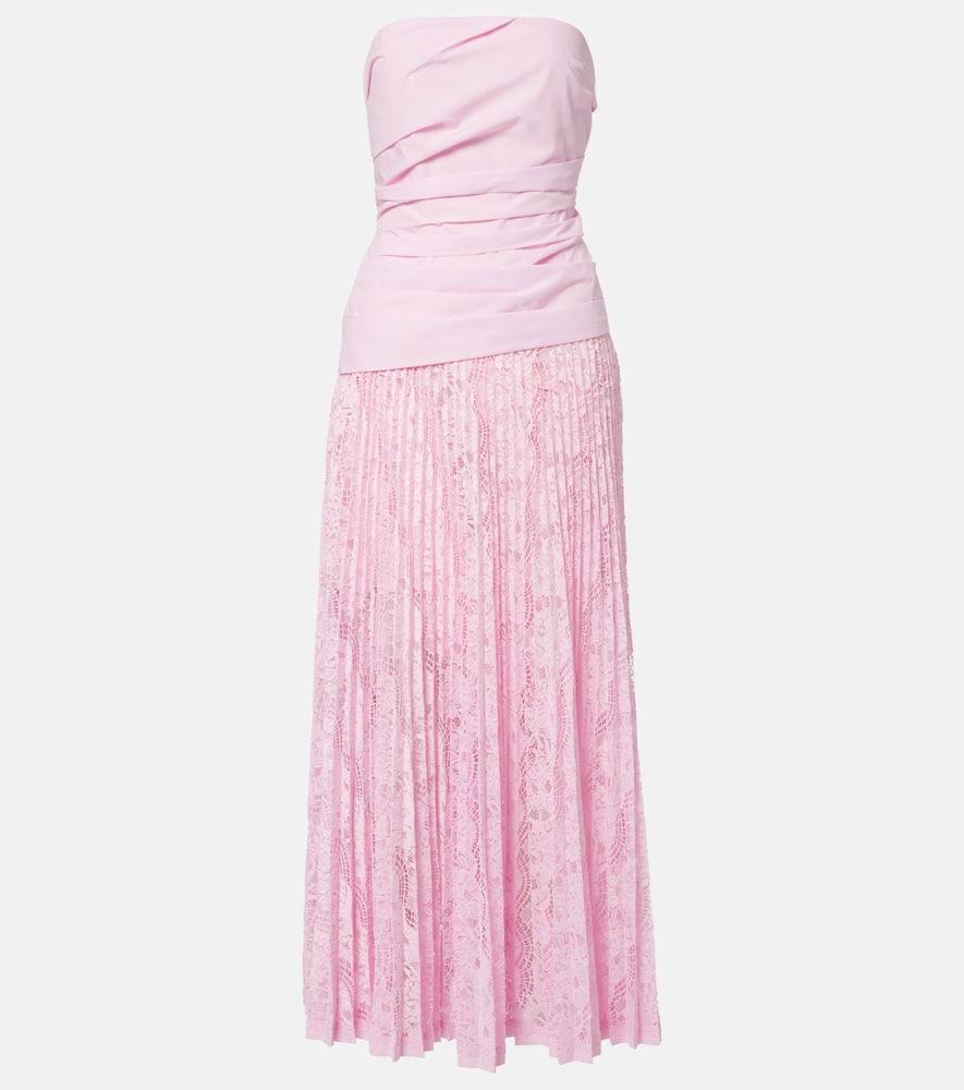 simkhai annalise plissé lace maxi dress