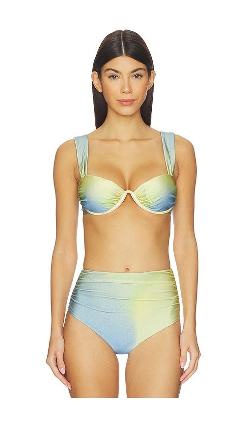 simkhai anniston bikini top in blue,yellow.