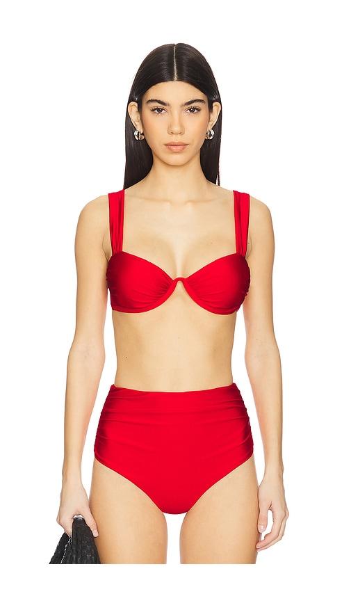 simkhai anniston bikini top in red.