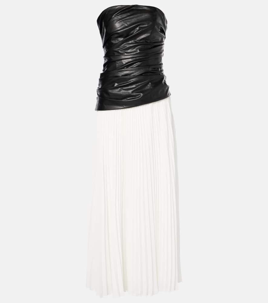 simkhai arie strapless faux leather midi dress