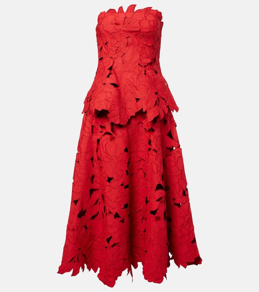 simkhai audrey peplum lace midi dress