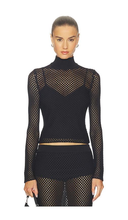 simkhai bexley long sleeve top in black.