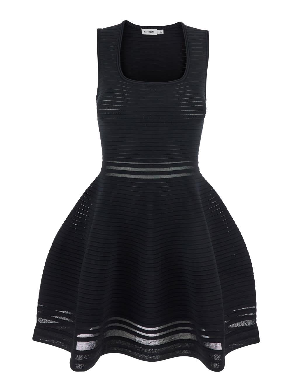 simkhai black square neck dress with flared skirt in fabric woman