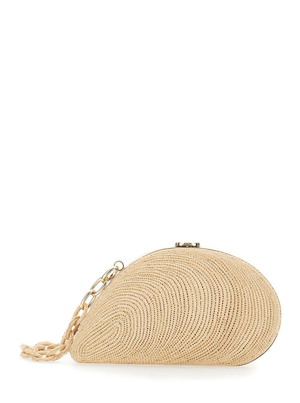 simkhai bridget beige shell-shaped clutch in raffia woman