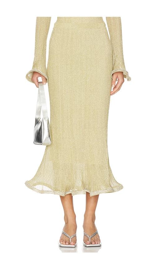 simkhai brighton midi skirt in metallic gold.