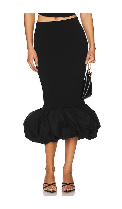 simkhai camille midi skirt in black.