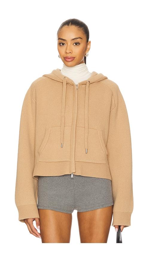 simkhai dakota cropped hoodie in beige.