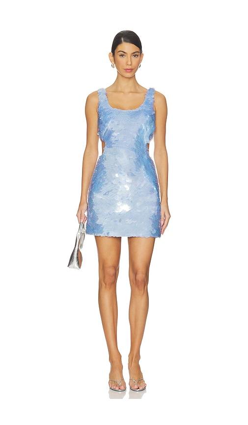 simkhai emilie sequin mini dress in baby blue.