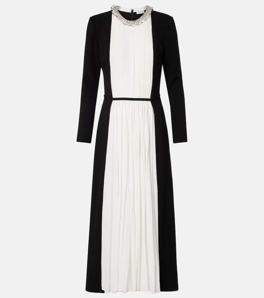 simkhai esther embellished crêpe and plissé midi dress