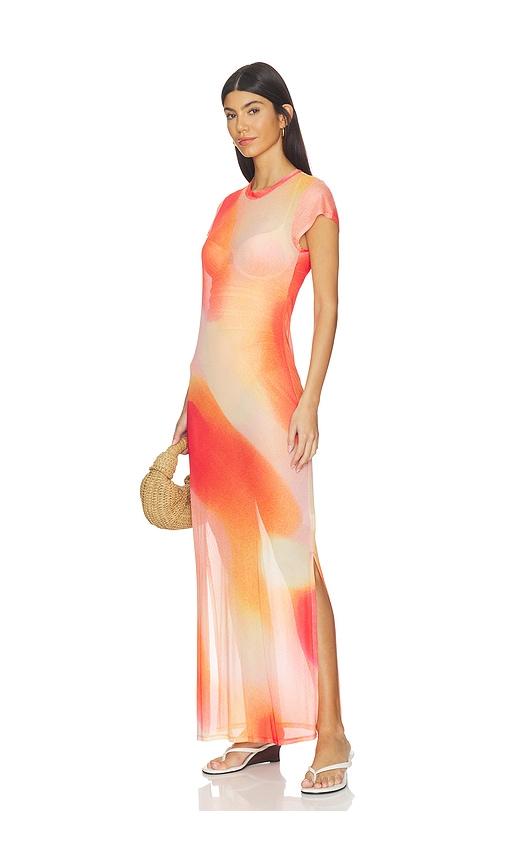 simkhai fia midi dress in orange,red.