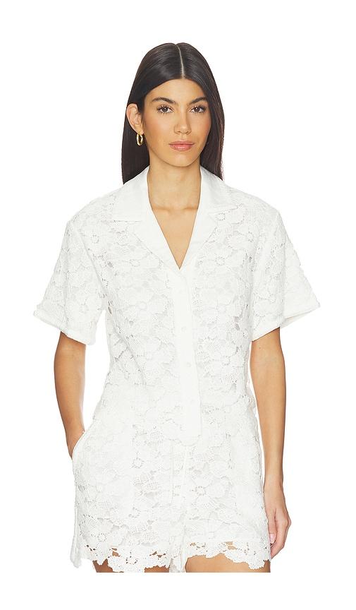 simkhai glenn lace camp shirt in ivory.