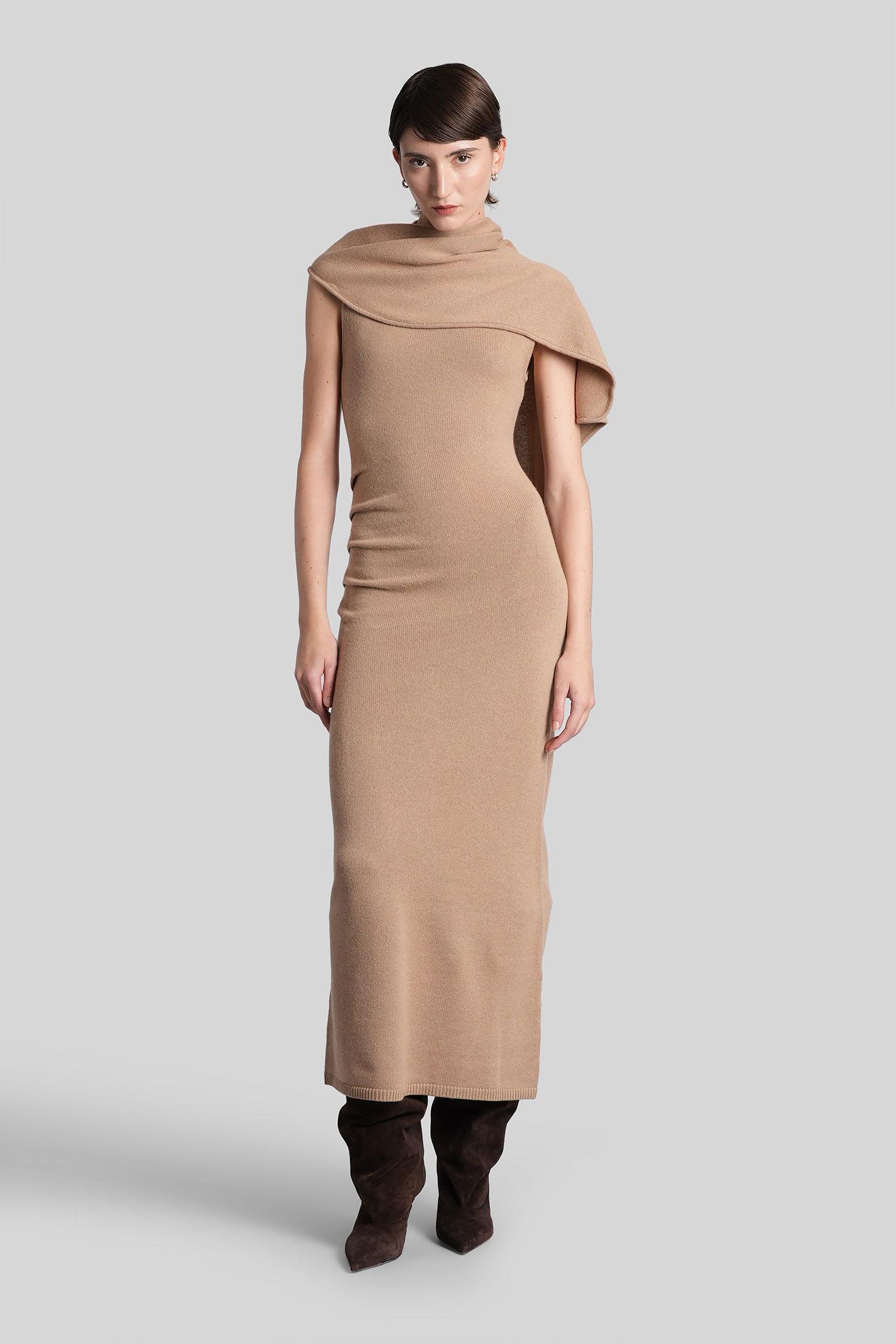 simkhai hathaway long dress in camel wool