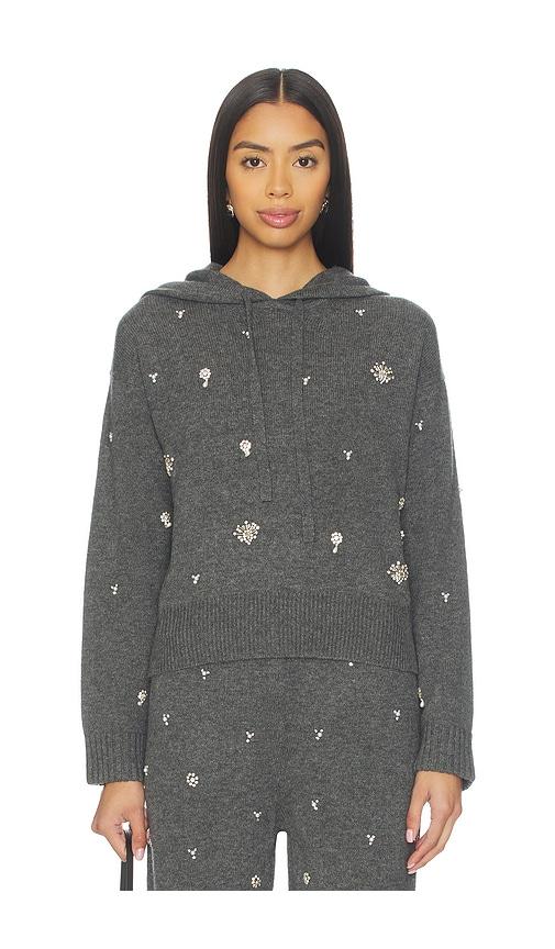 simkhai karmen embellished hooded top in charcoal.
