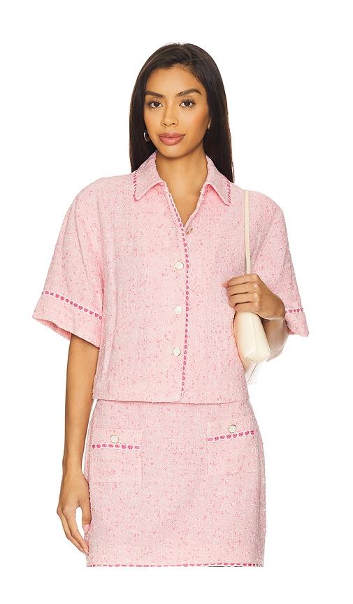 simkhai khloe short sleeve button down in pink.
