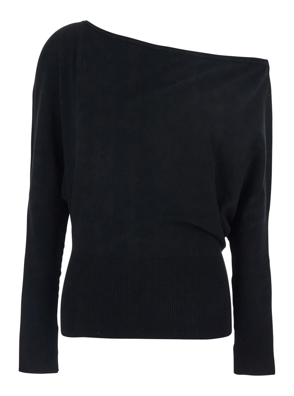simkhai lavina black draped off-shoulder sweater in wool blend woman
