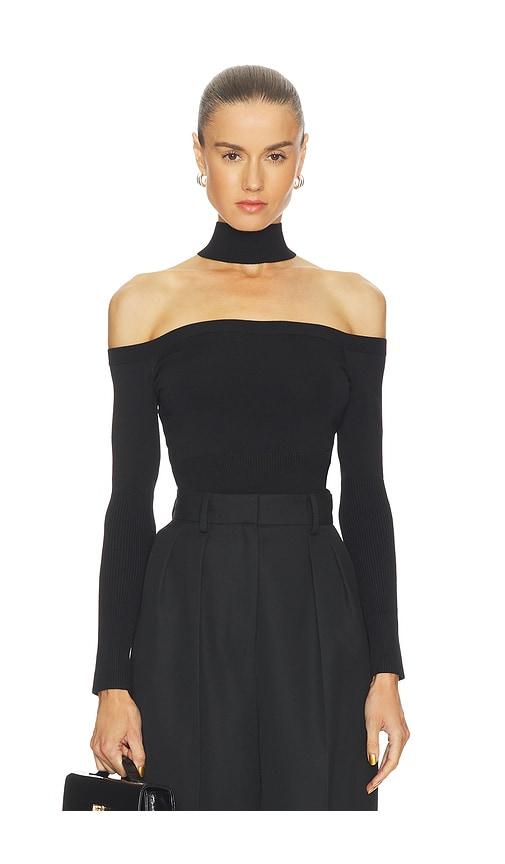 simkhai lila cold shoulder top in black.
