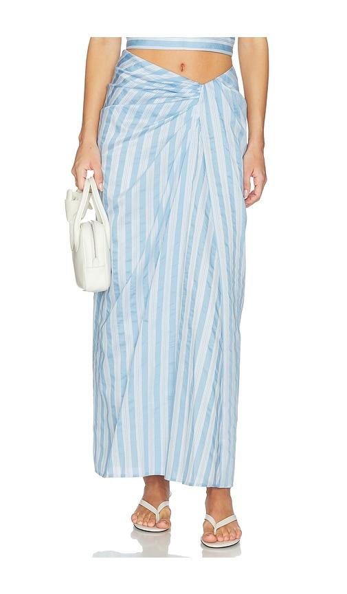 simkhai liorra yarn-dye draped skirt in baby blue.