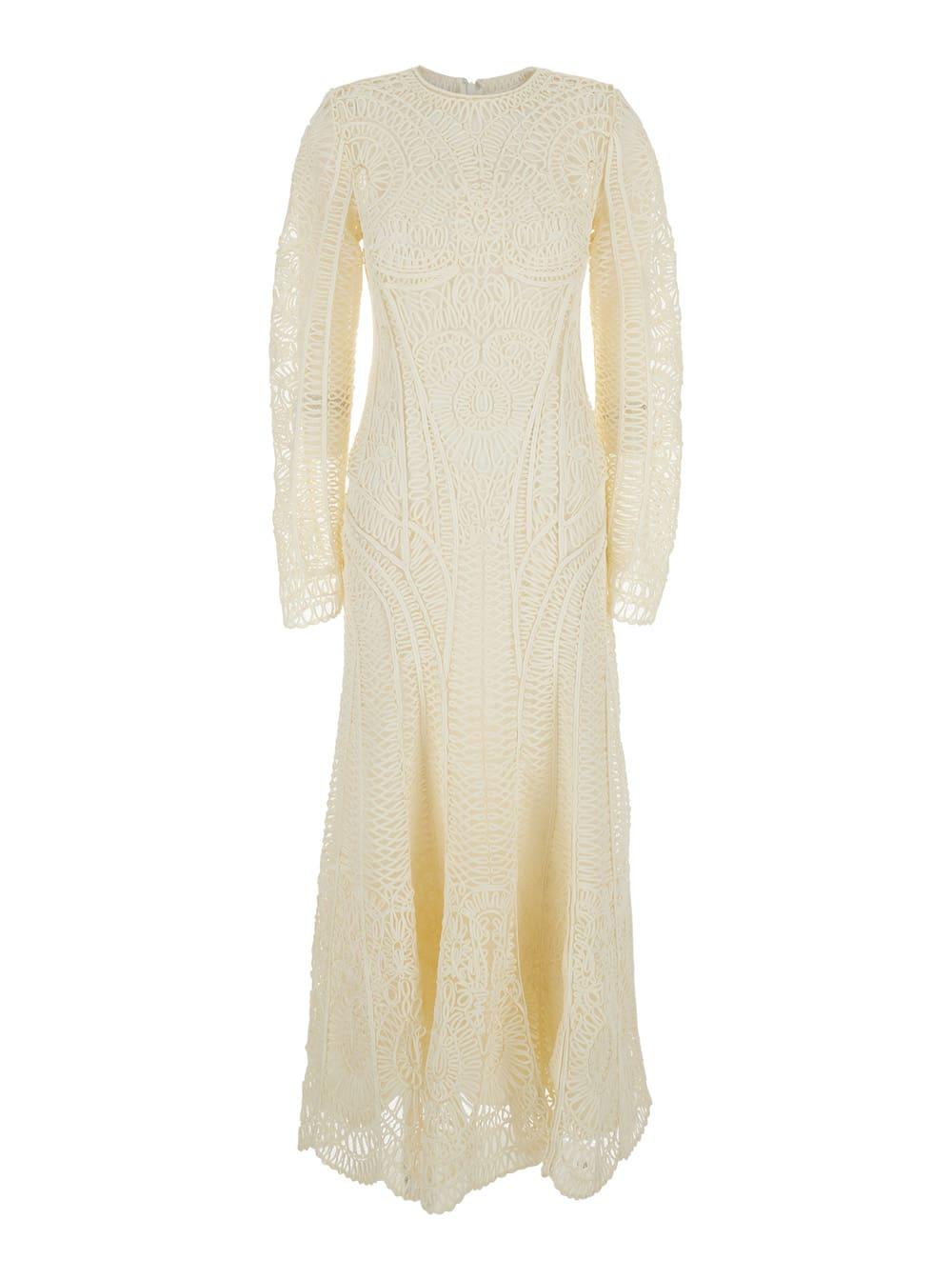 simkhai long dress fiona with all-over embroidery and hidden zip closure at the back in white tech fabric for women