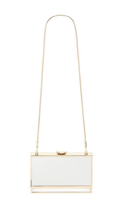simkhai maddox mirror clutch in metallic gold.