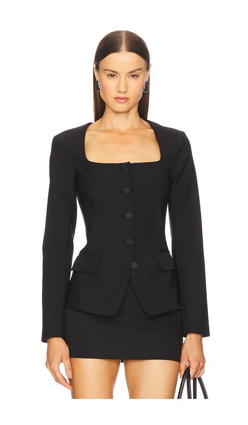 simkhai marlowe u-neck jacket in black.