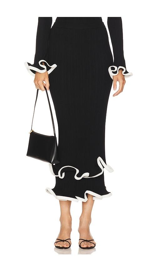 simkhai millie midi skirt in black.